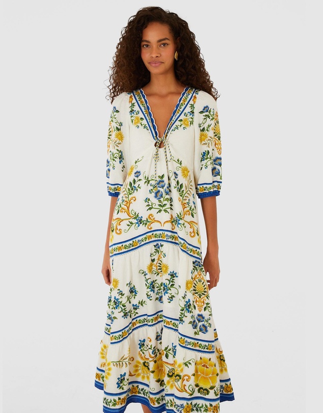 Farm Rio - Emily Floral Tapestry Off-White Maxi Dress