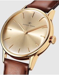 August Berg - Serenity 32mm Gold Plated Brown Leather Strap Watch