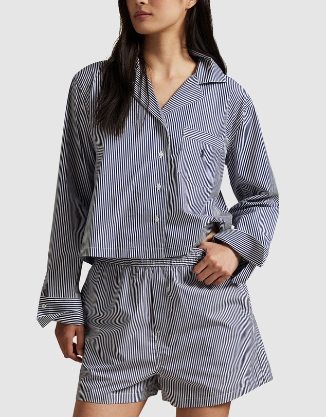 Polo Ralph Lauren - Shirting Stripes Crop Top & Boxer Short Cotton Pyjama Set