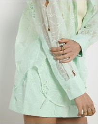 Cirkular - Pre-Loved - Oroton Mint Lace Shirt and Skirt Set