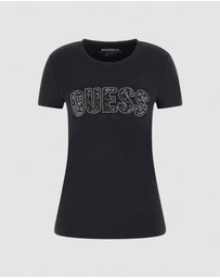 GUESS - Crew Neck Short Sleeve Logo Lace T-Shirt