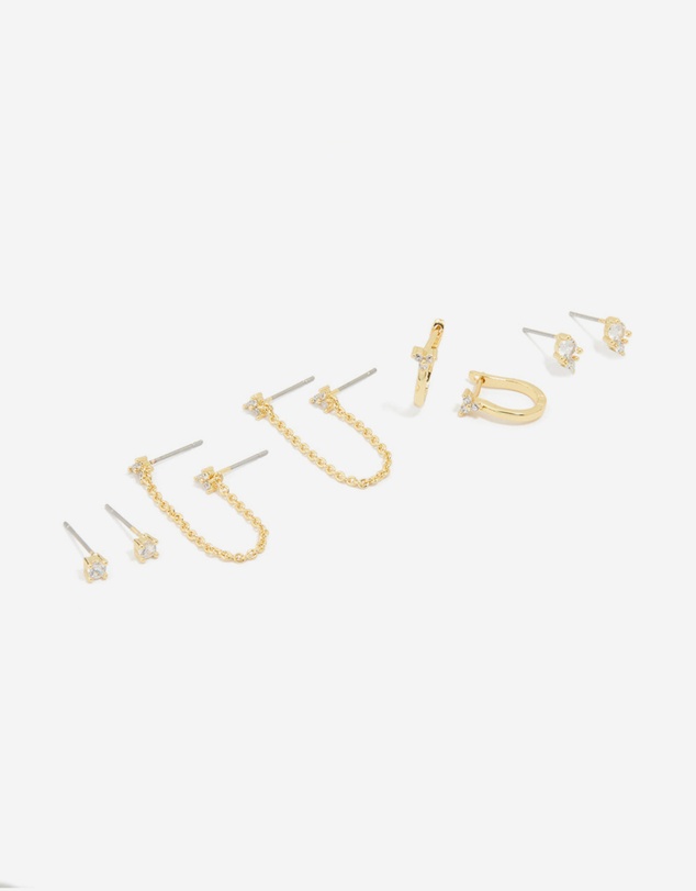 Lovisa - Gold Plated Cubic Zirconia Dainty Chain & Mixed Earrings 5-Pack