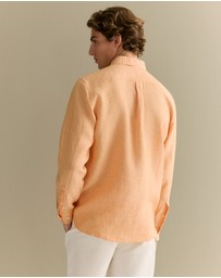 Trenery - Regular Fit Delave Linen End On End Shirt in Vivid Orange