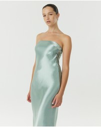 Third Form - Satin Tie Back Strapless Midi Dress
