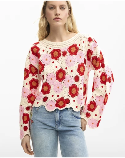 Desigual - Crochet flower sweater