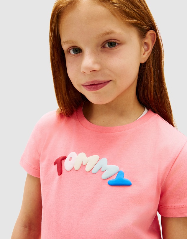 Tommy Hilfiger - Girls Textured Logo Jersey Crew Neck T-Shirt - Kids