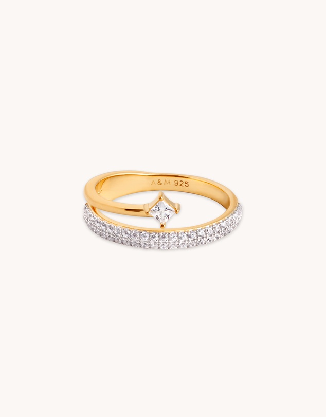 Astrid & Miyu - Crystal 18ct Gold Plated Spiral Ring