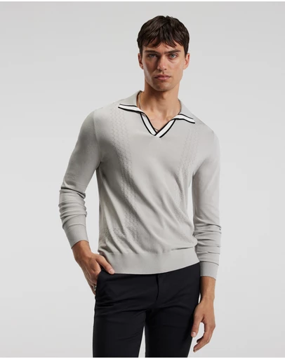 Calibre - Open Neck Long Sleeve Polo Silver