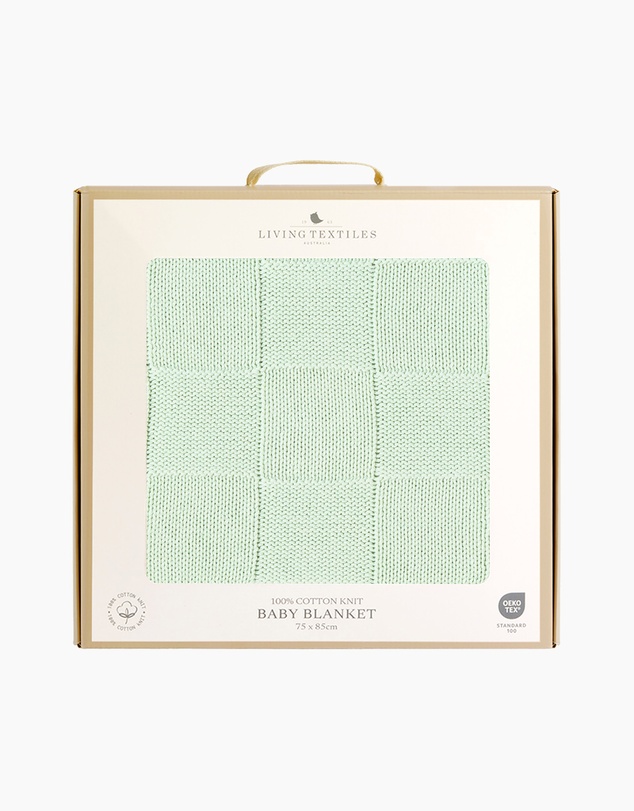 Living Textiles - Pram Knitted Blanket - Checkered Seafoam