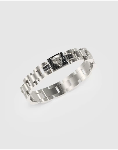 GUESS - GUESS Mens Silver-Tone Panther Flat Bracelet