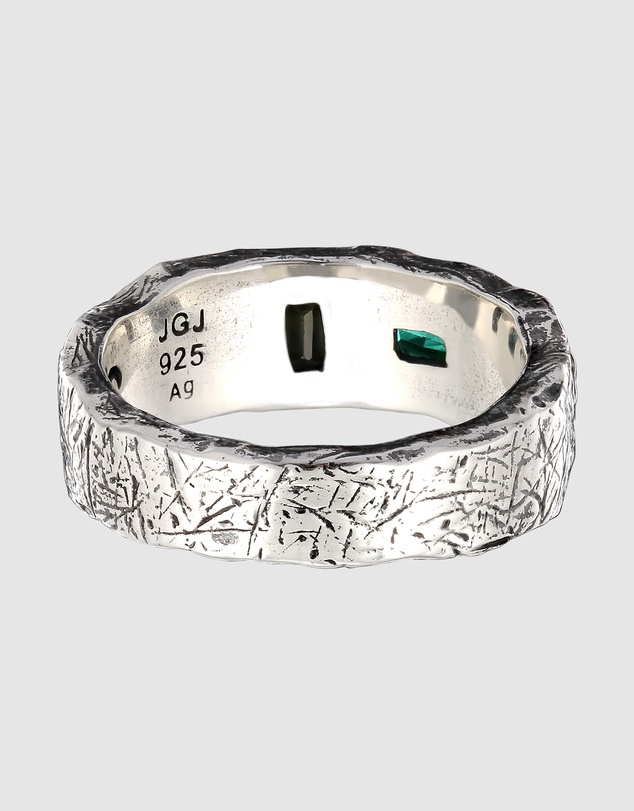 Haze & Glory - ICONIC EXCLUSIVE - Distressed Silver Ring with Emerald and Peridot Stones