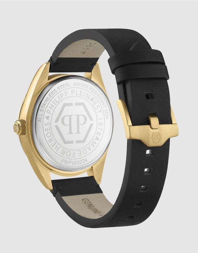 Philipp Plein - Date Superlative 42mm Gold-tone with Black dial and leather strap