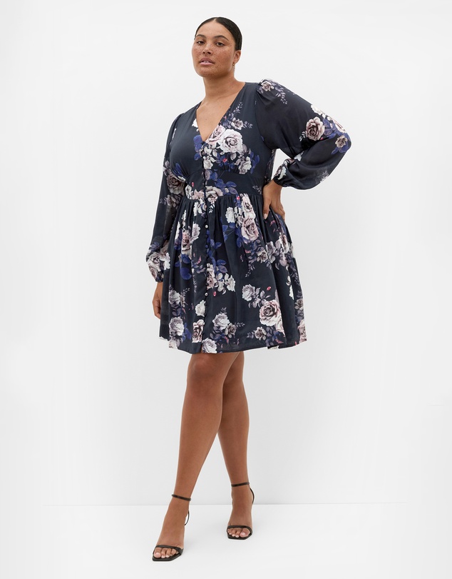 City Chic - Plus size Silver Blossom Mini Dress - navy