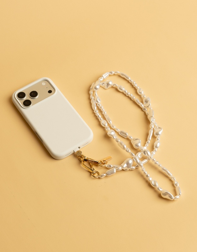 LOUVE COLLECTION - Universal Phone Strap Connector (White) + Moon Pearl Chain