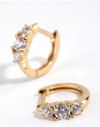 Lovisa - Gold Plated Sterling Silver Round Cubic Zirconia Huggie Earrings