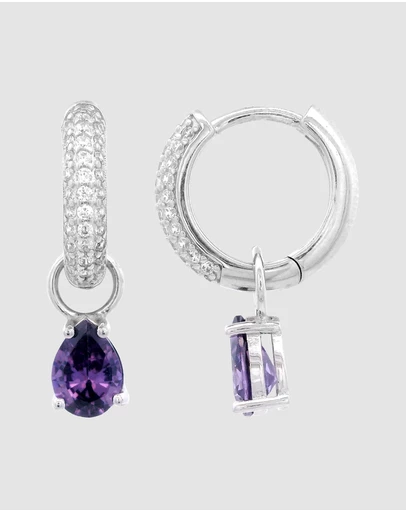 Georgini - GEORGINI WISTERIA DUO PEAR EARRINGS AMETHYST CZ SILVER