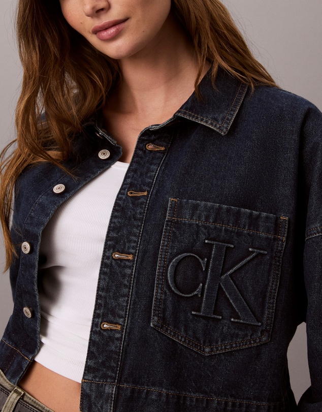 Calvin Klein Jeans - Monogram Logo Denim Cropped Shirt