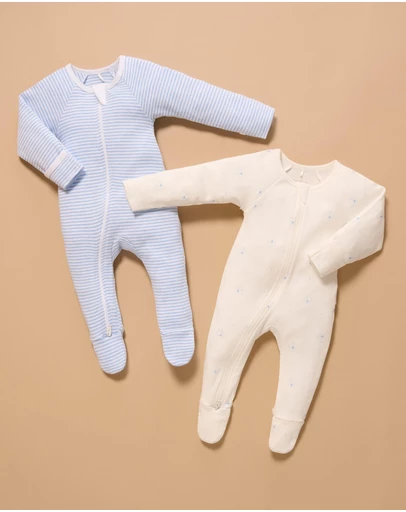 Purebaby - 2 Pack Zip Growsuit -Babies