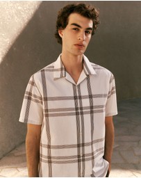 Trenery - Seersucker Check Camp Shirt in White