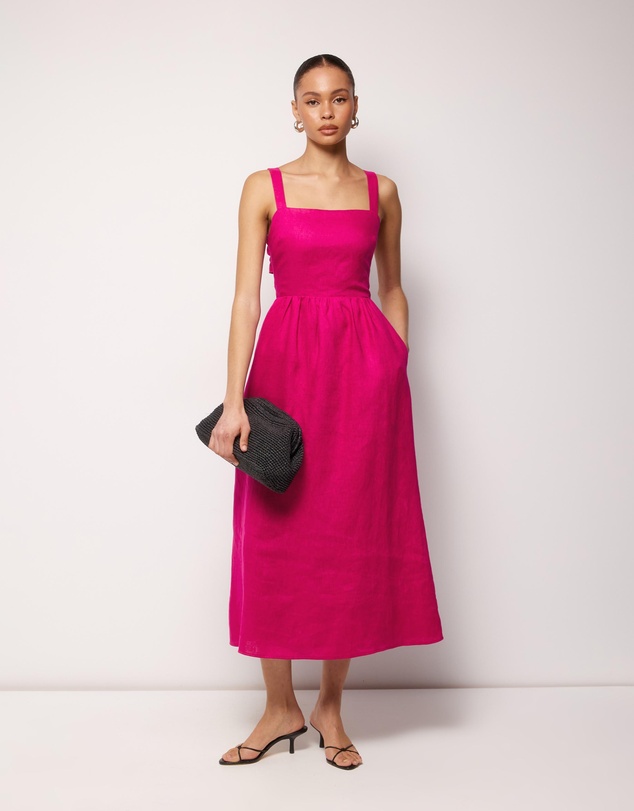 AERE - Raina Tie Back Linen Midi Dress
