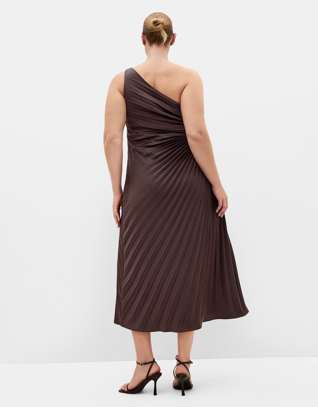 City Chic - Plus size Aliza One Shoulder Pleat Maxi Dress - chocolate