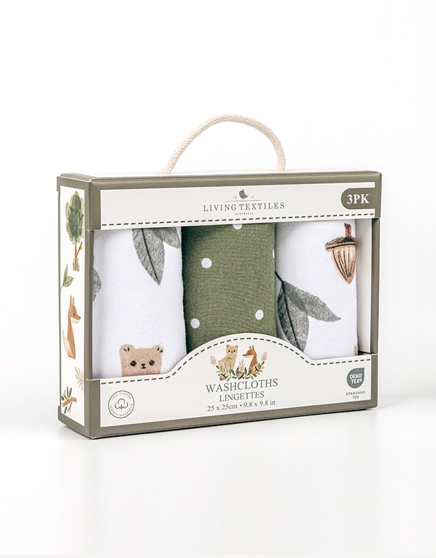 Living Textiles - 3 Pack Jersey Wash Cloths - Forest Retreat