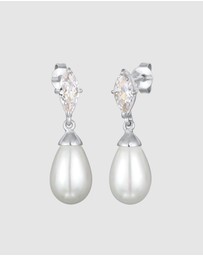 Elli Jewelry - Earrings Drop Elegant with Zirconia And Shell Core Pearls in 925 Sterling Silver