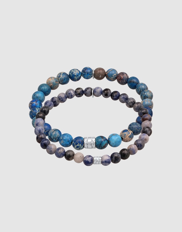 Kuzzoi - ICONIC EXCLUSIVE - Agate Bead Bracelet Set with 925 Silver Elements