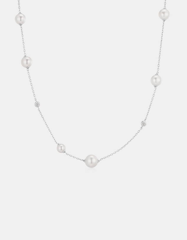 Ania Haie - Silver Asymmetric Shell Pearl Station Necklace