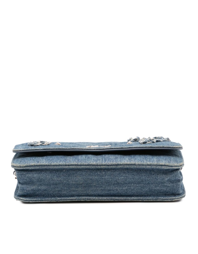 Pre-Loved by Azura Reborn - Pre-Loved Quilted Denim Camellia Wallet On Chain Denim