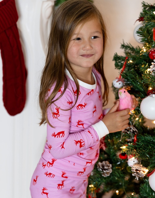 Sant And Abel - Kids Reindeer Pink Long PJ Set
