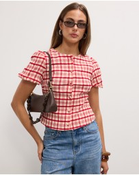 The Fated - Adela Check Puff Sleeve Top