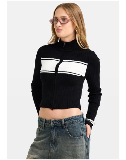 Insight - Uma Stripe Zip Through Knit Top