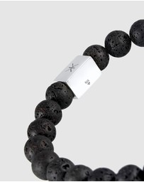 Kuzzoi - ICONIC EXCLUSIVE - Bracelet Men Lava Gemstone Bead Rectangle Trend in 925 Sterling Silver