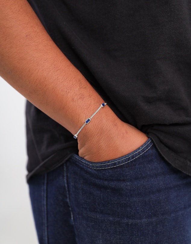 Kuzzoi - ICONIC EXCLUSIVE - Curb Chain Bracelet with Sapphire in 925 Sterling Silver