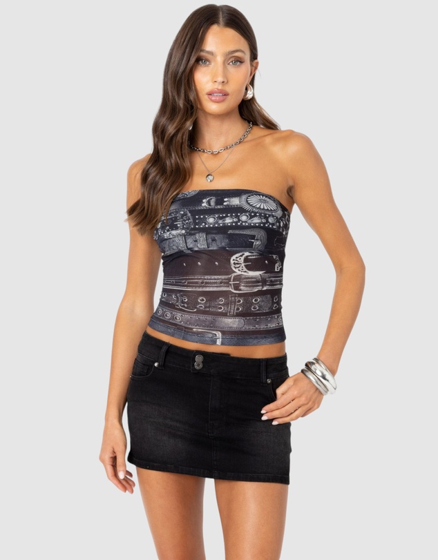 EDIKTED - Layered Belt Mesh Tube Top