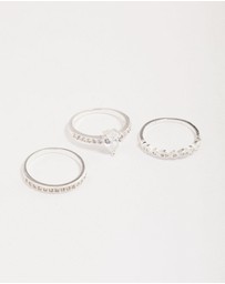 Lovisa - Silver Plated Cubic Zirconia Teardrop Stone Ring Pack