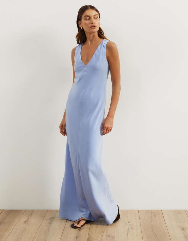 Atmos&Here - Dara V-Neck Satin Maxi Dress