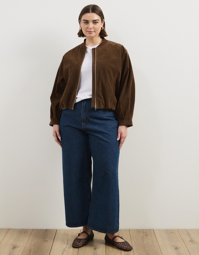 Atmos&Here Curvy - Ruby Faux Suede Bomber Jacket