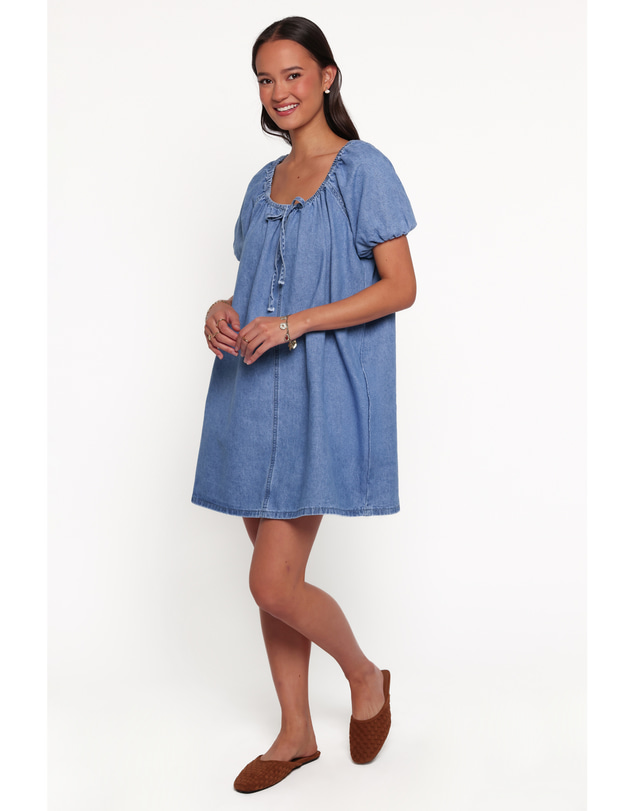 Petal & Pup - Farren Mini Dress - Mid Wash Denim Blue