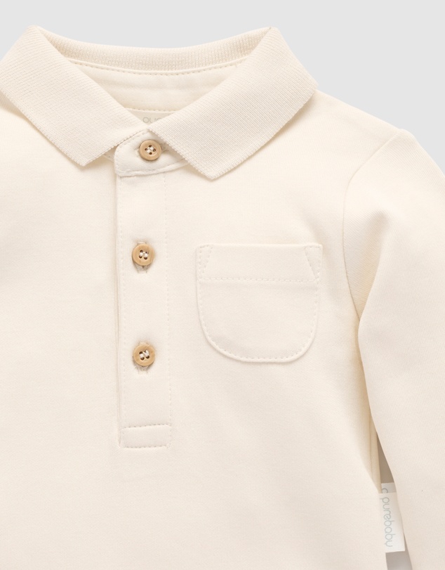Purebaby - Thick Polo Shirt Bodysuit -Kids-Babies