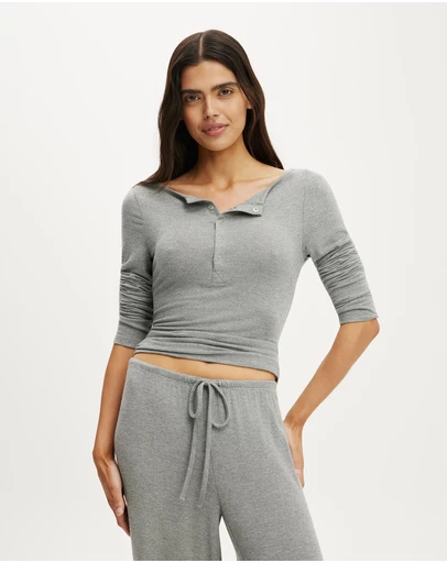 Cotton On Body - Super Soft Boat Neck Henley Long Sleeve