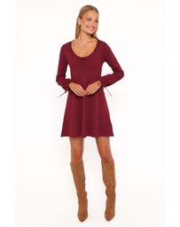 Petal & Pup - Kaylee Knit Long Sleeve Mini Dress - Burgundy