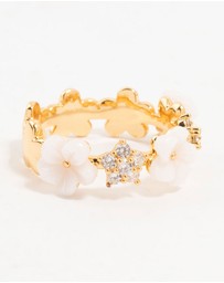 Lovisa - Gold Plated Alternating Flower Cubic Zirconia Band Ring