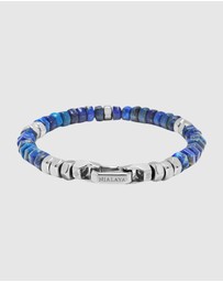 Nialaya Jewellery - Men's Hexagon Beaded Bracelet with Blue Lapis and Silver