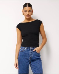 AERE - Boat Neck Cap Sleeve T-Shirt