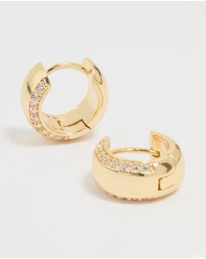 Lovisa - Gold Plated Cubic Zirconia Outline Bold Huggie Earrings