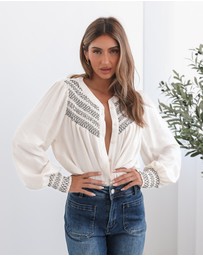 Esther & Co - Dareia Blouse - Cream Print