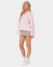 EDIKTED - Amour High Neck Oversized Zip Sweater