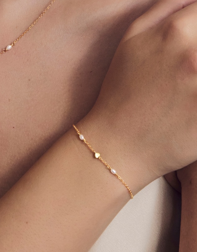 SAINT VALENTINE - Heart & Pearl Bracelet - Gold
